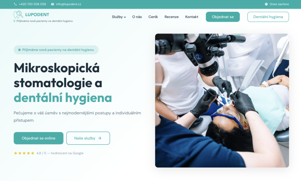 Screenshot webu Lupodent